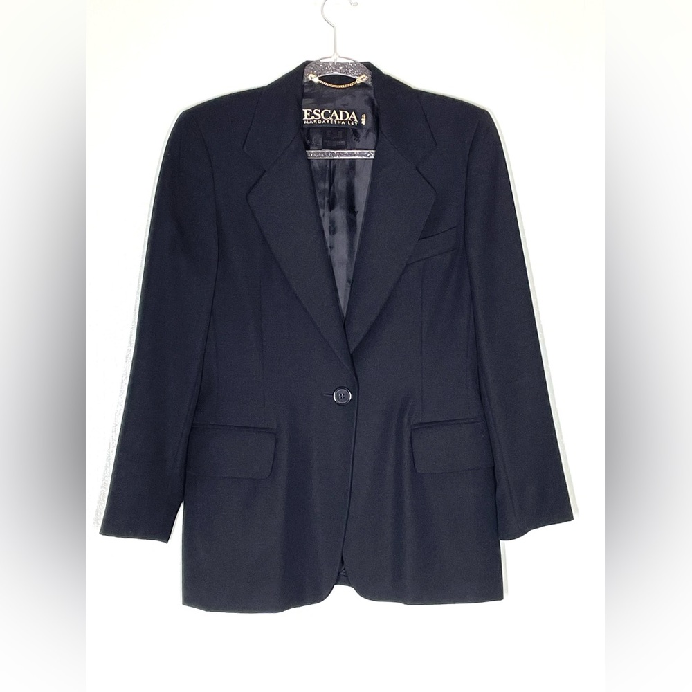 ESCADA by Margaretha Ley Black one button 100% wool blazer suit jacket 38/ US M